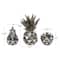 Set of 3 Silver Polystone Contemporary Fruit Sculpture, 4.5", 6.25", 10.5"